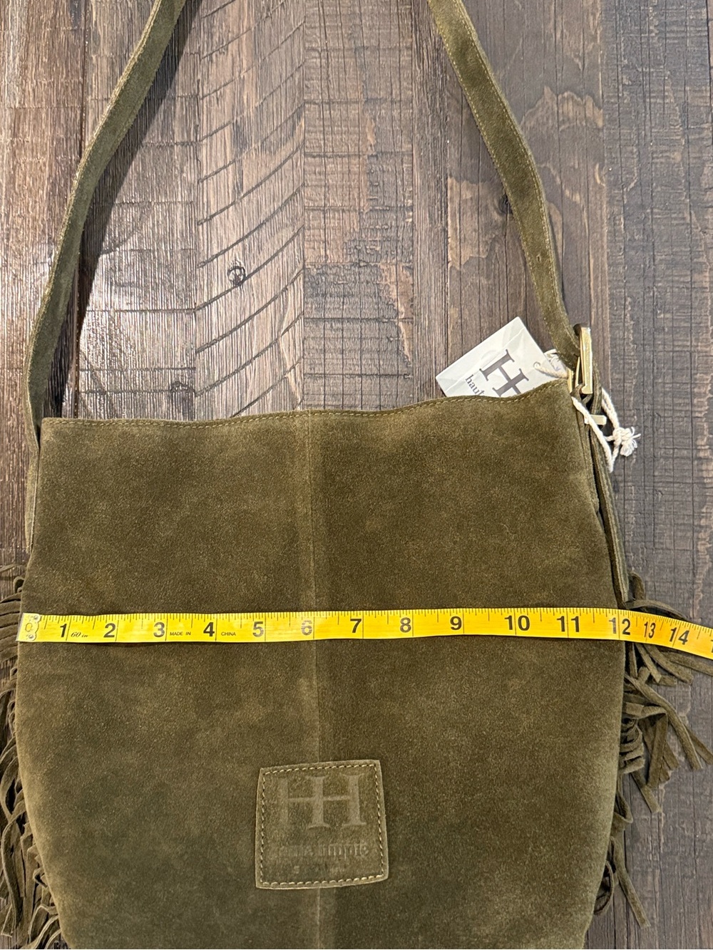 Haute Hippie Suede Fringe Olive Green Bucket Shoulder Bag Purse NWT - Picture 15 of 16